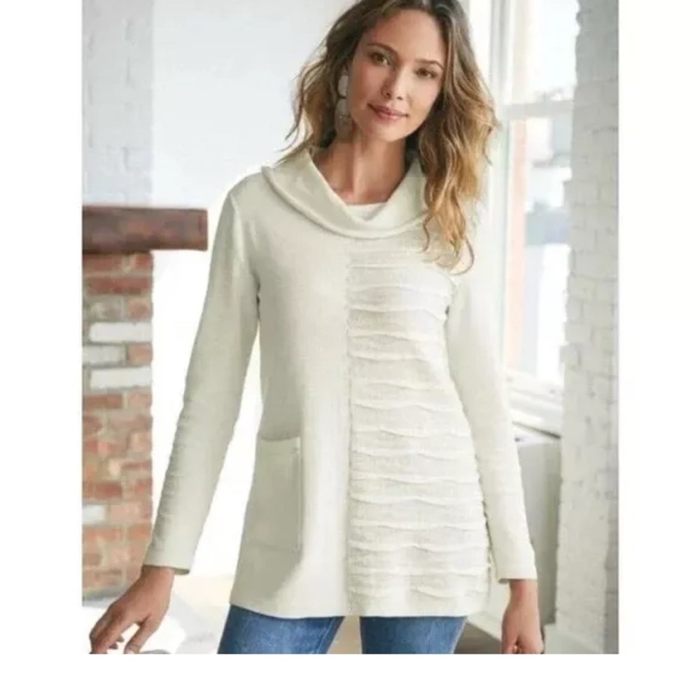 Soft Surroundings Cream Sabal Women's Cowl Neck Textured Sweater Sz med